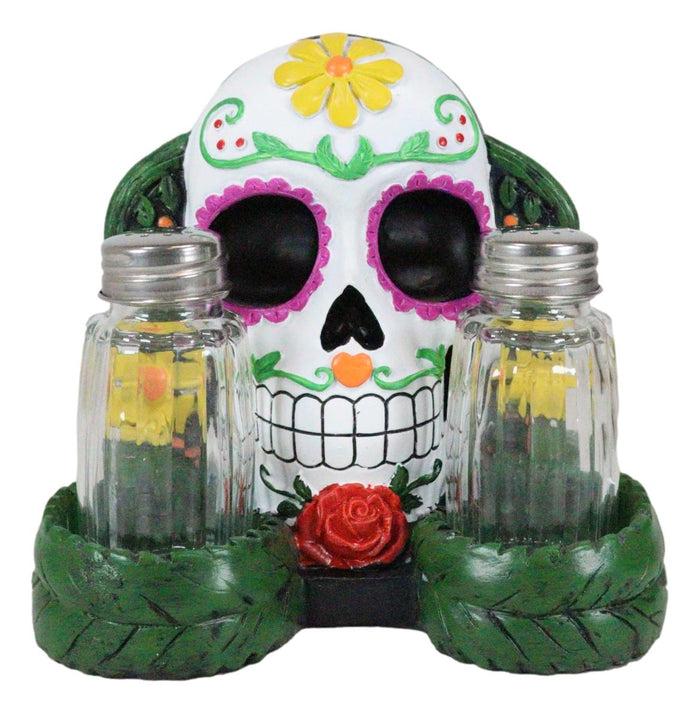 Sugar Skull Day Of The Dead Gothic Rose Salt Pepper Shakers Napkin Holder Set