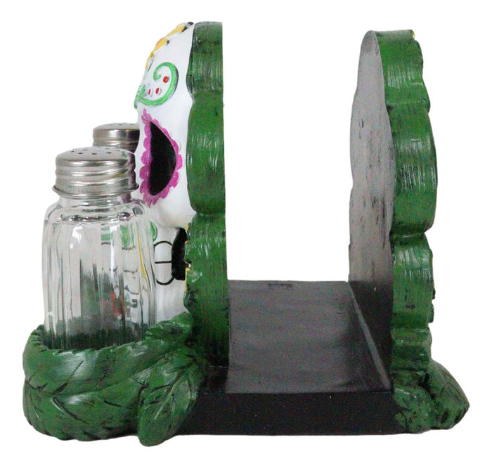 Sugar Skull Day Of The Dead Gothic Rose Salt Pepper Shakers Napkin Holder Set
