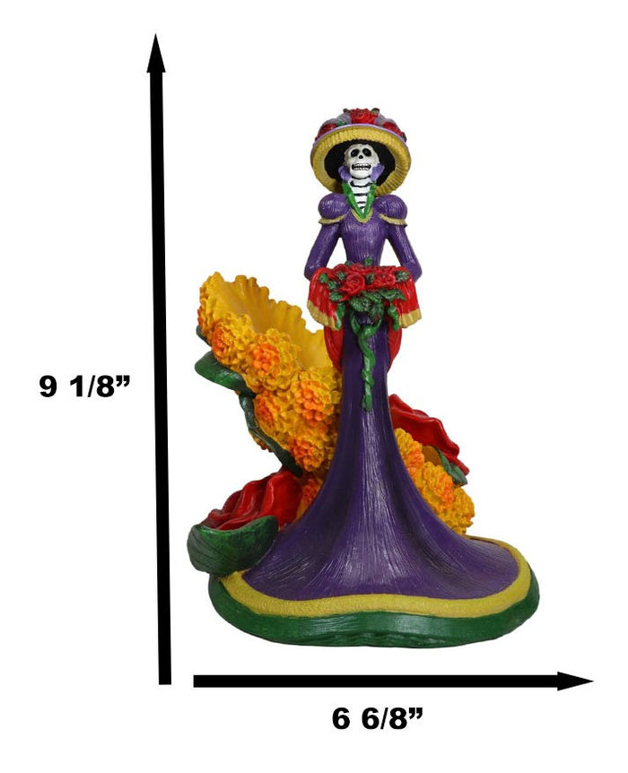 Sugar Skull Day Of The Dead Lady Catrina Roses And Florals Wine Holder Figurine