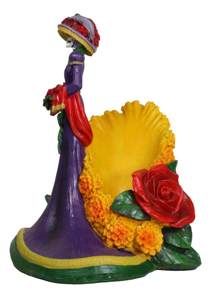 Sugar Skull Day Of The Dead Lady Catrina Roses And Florals Wine Holder Figurine
