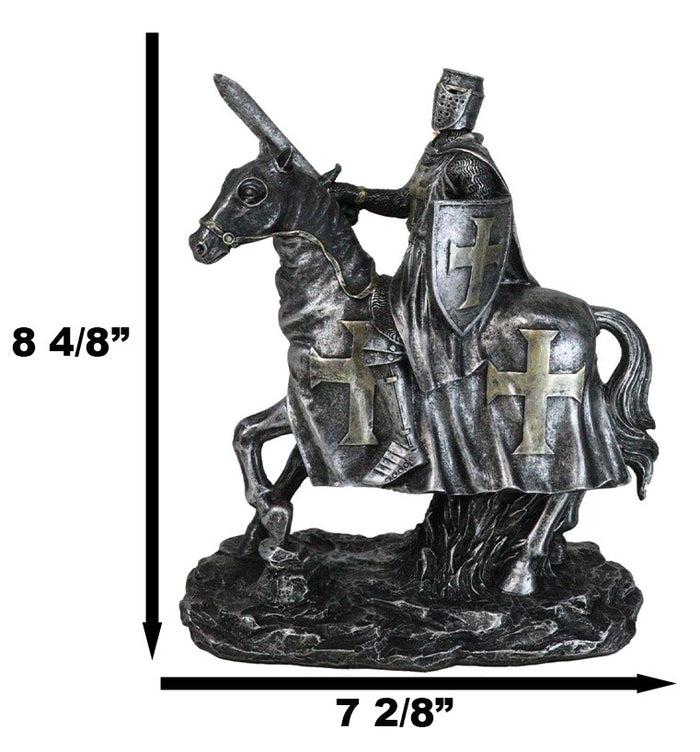 Suit Of Armor Crusader Knight With Sword And Shield On Cavalry Horse Figurine