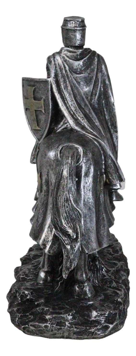 Suit Of Armor Crusader Knight With Sword And Shield On Cavalry Horse Figurine