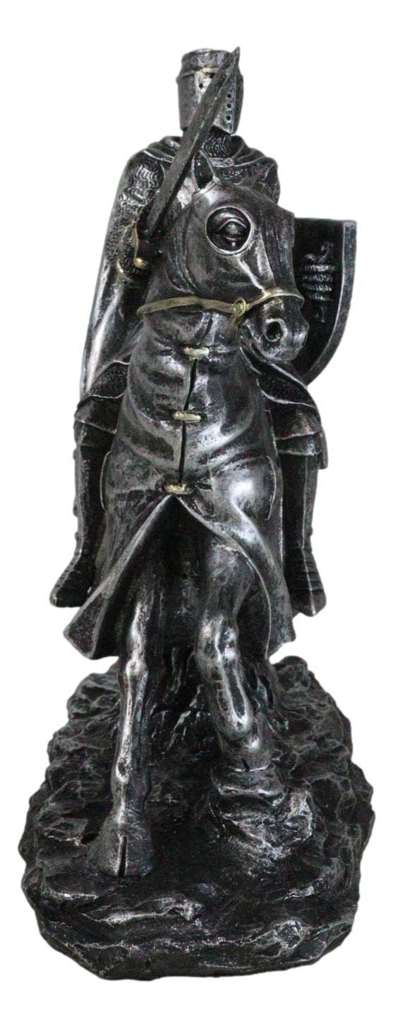 Suit Of Armor Crusader Knight With Sword And Shield On Cavalry Horse Figurine