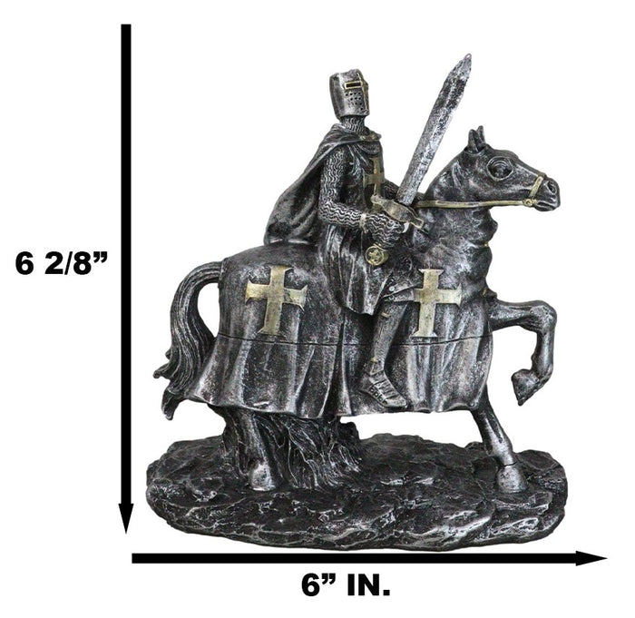 Suit Of Armor Crusader Knight With Sword Riding On Heavy Cavalry Horse Figurine
