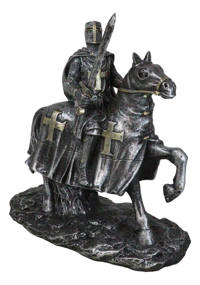Suit Of Armor Crusader Knight With Sword Riding On Heavy Cavalry Horse Figurine