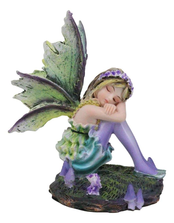 Summer Night Dream Green Girl Fairy Garden With Lavender Mushrooms Figurine