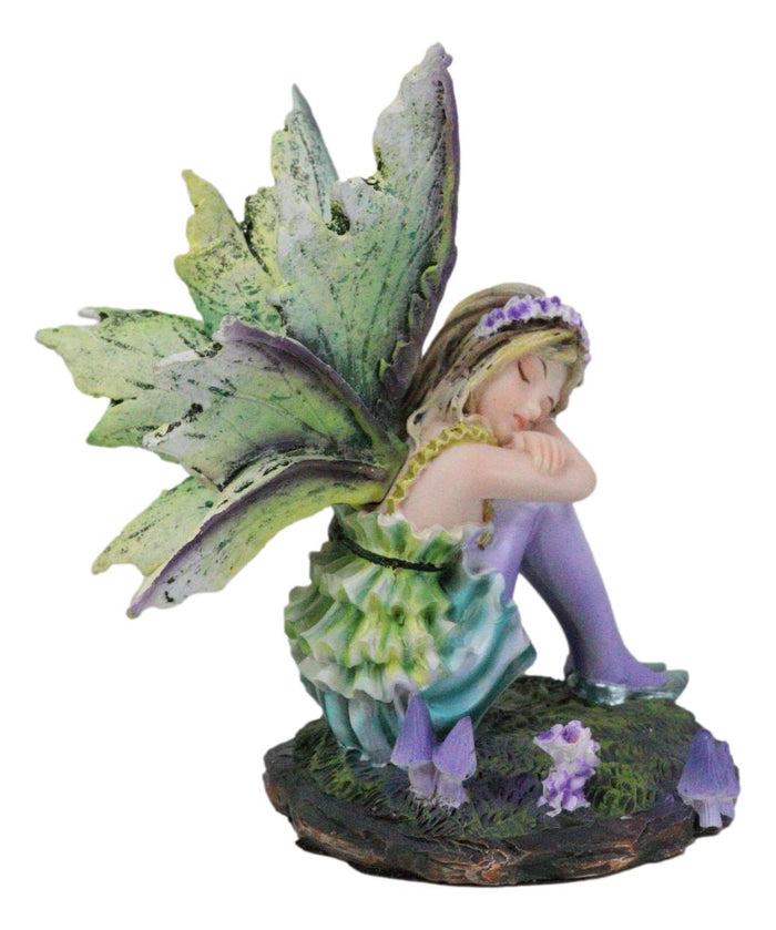 Summer Night Dream Green Girl Fairy Garden With Lavender Mushrooms Figurine
