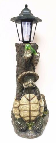 Summer Turtle Tortoise & Frog Hiker Statue With Solar Powered Lantern LED Light