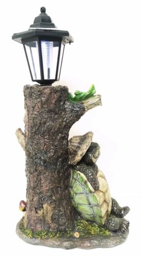 Summer Turtle Tortoise & Frog Hiker Statue With Solar Powered Lantern LED Light