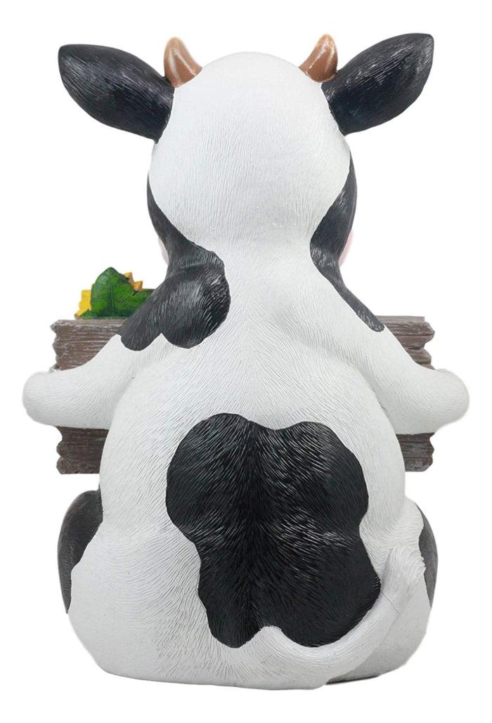 Sunflower Country Side Whimsical Holstein Cow With Welcome Sign Statue 13"Tall