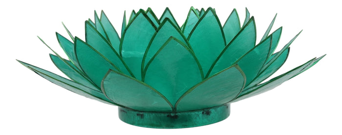 Teal Green Capiz Seashells Lotus Flower Votive Tea Light Candle Holder 8.5"D