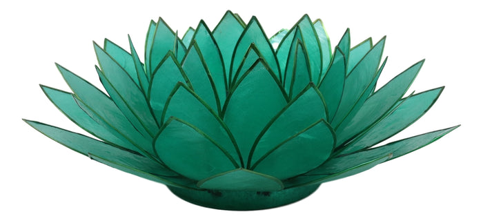 Teal Green Capiz Seashells Lotus Flower Votive Tea Light Candle Holder 8.5"D