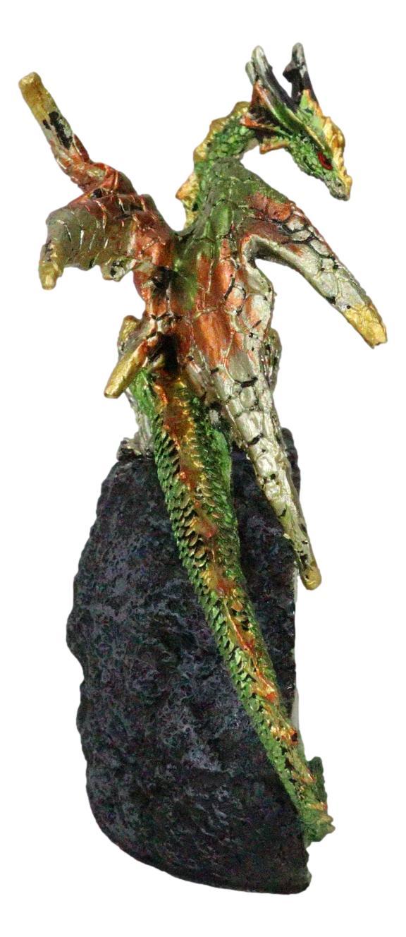 Terra Green Iridescent Dragon On Faux Geode Rock Quartz Crystal Cove Figurine