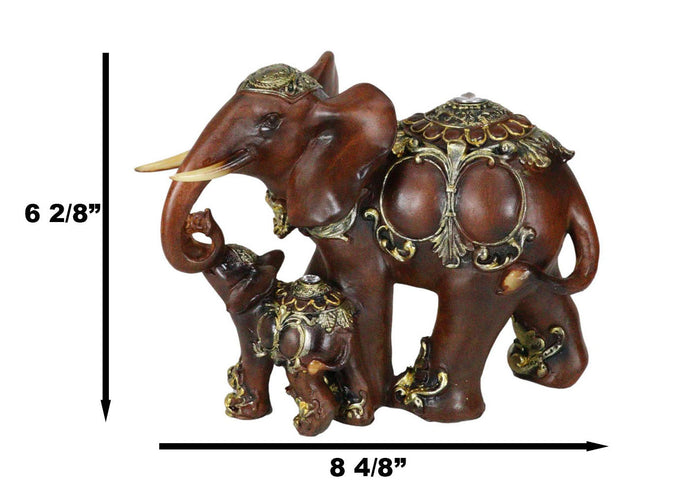 Thai Buddhism Noble Wood Finished Resin Mother Elephant With Calf Figurine Decor