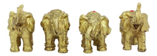Thai Golden Elephant Feng Shui Figurine Set Of 4 Trunk Raised Elephants 3.5"Long