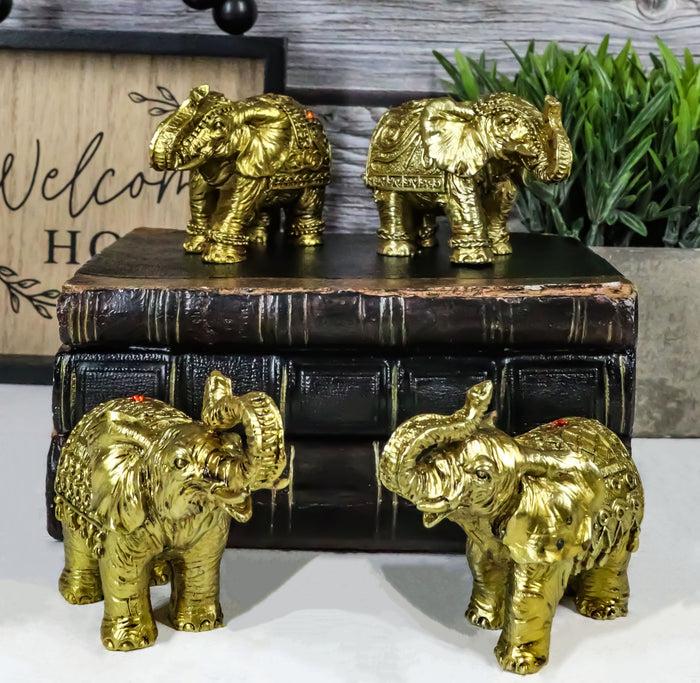 Thai Golden Elephant Feng Shui Figurine Set Of 4 Trunk Raised Elephants 3.5"Long