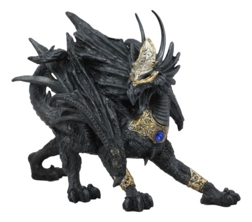 Tharos The Blue Sapphire Golden Armored Dragon Statue 10"Long Fantasy Home Decor