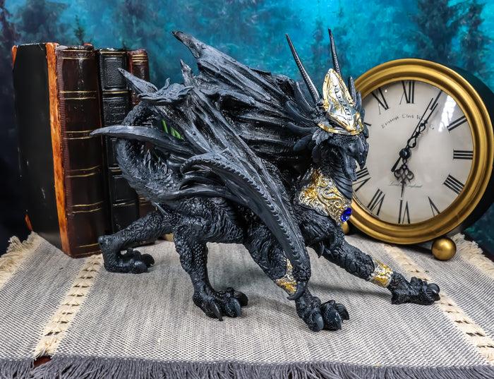 Tharos The Blue Sapphire Golden Armored Dragon Statue 10"Long Fantasy Home Decor