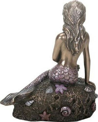 The Enchanted Mermaid Sitting On Rock Bronze Look Statue Figurine Sculpture New