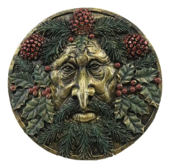 The Horned God Wiccan Winter Season Round Greenman Wall Decor Plaque 5.25"D