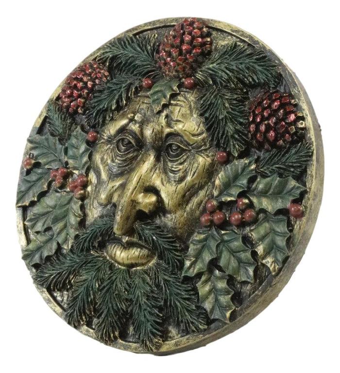 The Horned God Wiccan Winter Season Round Greenman Wall Decor Plaque 5.25"D