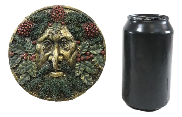The Horned God Wiccan Winter Season Round Greenman Wall Decor Plaque 5.25"D