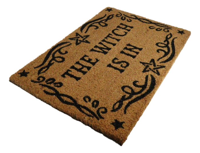 The Witch Is Wiccan Scroll And Pentagrams Coir Coconut Fiber Floor Mat Doormat