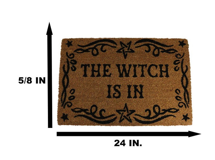 The Witch Is Wiccan Scroll And Pentagrams Coir Coconut Fiber Floor Mat Doormat