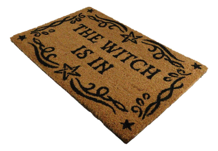 The Witch Is Wiccan Scroll And Pentagrams Coir Coconut Fiber Floor Mat Doormat
