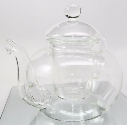 Thermal Resistant Borosilicate Clear Glass 34oz Tea Pot With Leaves Infuser