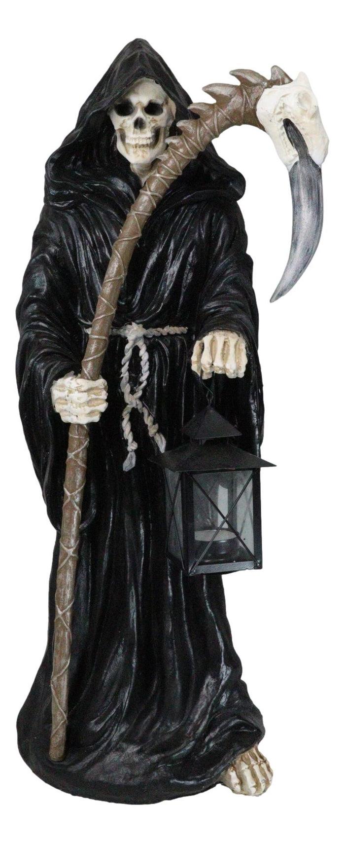 Time Waits For No Man Grim Reaper Holding Scythe And Solar LED Lantern Statue
