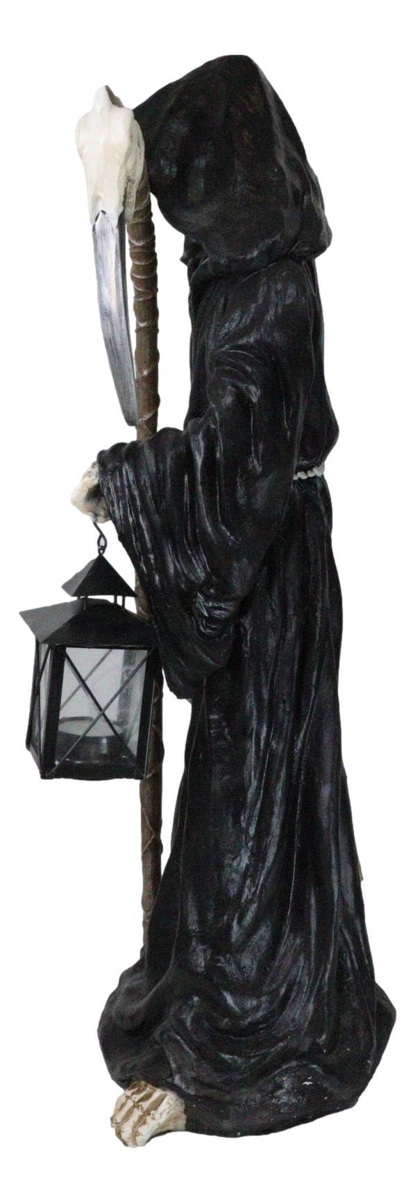 Time Waits For No Man Grim Reaper Holding Scythe And Solar LED Lantern Statue