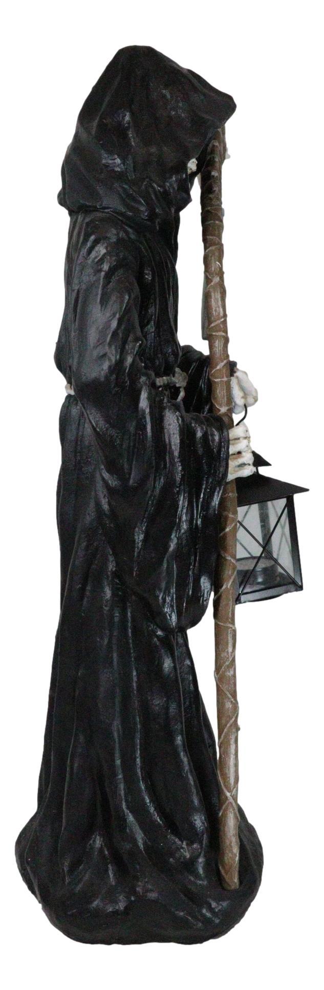 Time Waits For No Man Grim Reaper Holding Scythe And Solar LED Lantern Statue
