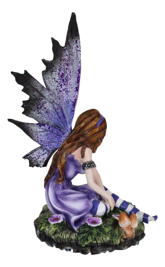 Toadstool Garden Lavender Purple Girl Fairy With Flitting Butterfly Figurine