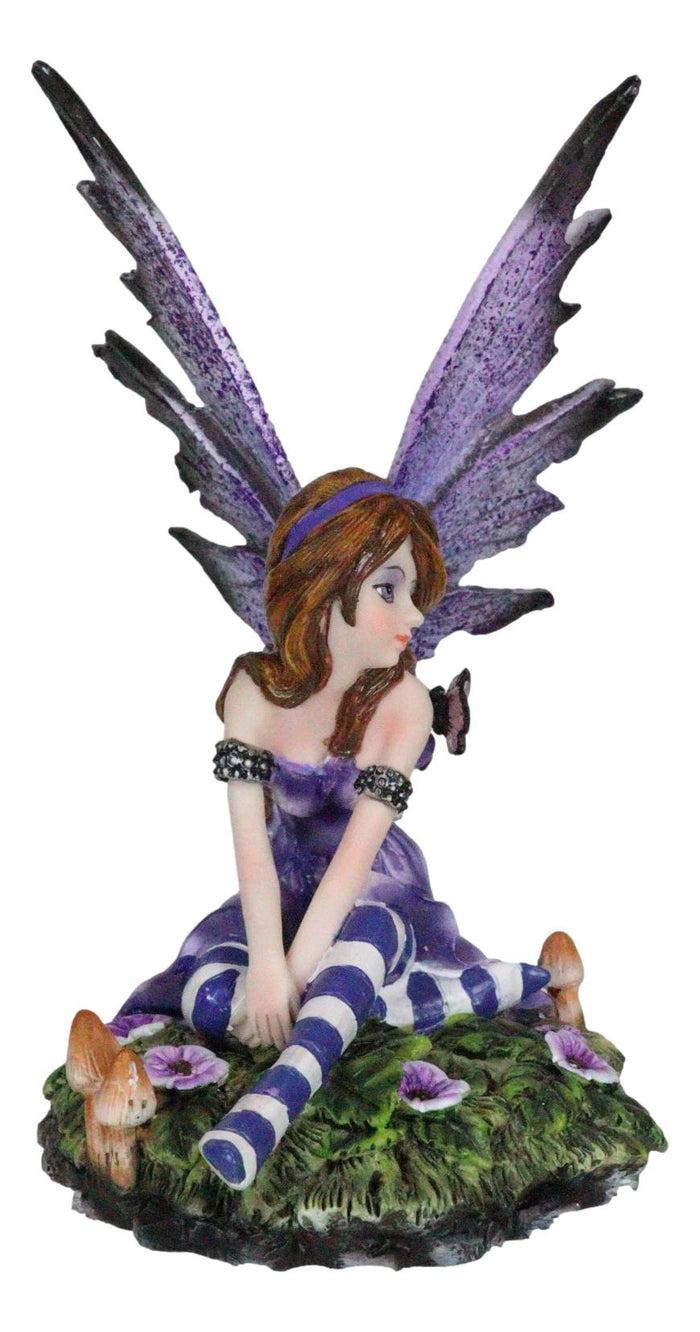Toadstool Garden Lavender Purple Girl Fairy With Flitting Butterfly Figurine