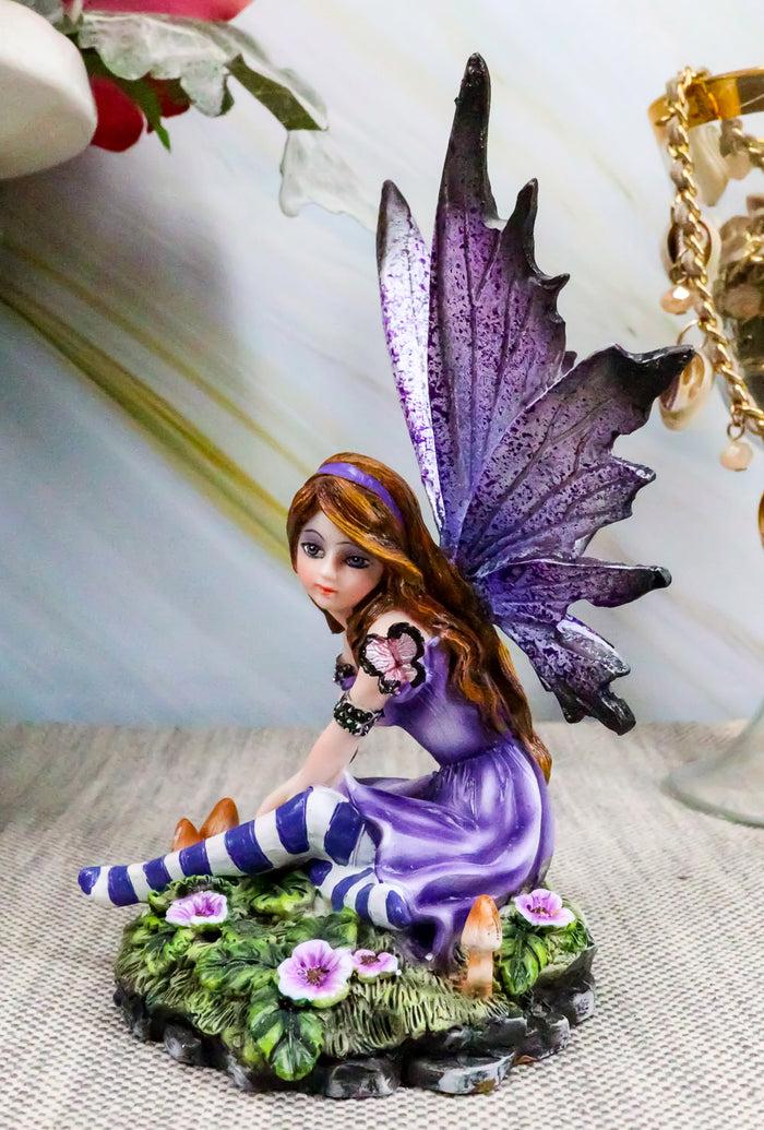 Toadstool Garden Lavender Purple Girl Fairy With Flitting Butterfly Figurine