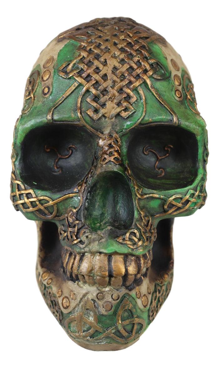 Tooled Celtic Lion Knotwork Shamrock Green Gold Tribal Skull Money Bank Figurine