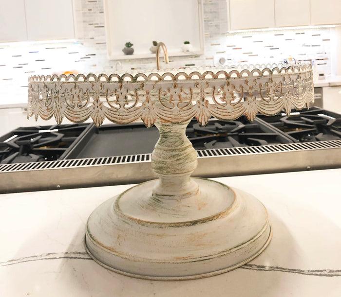 Traditional Rustic French Country Dining Tabletop Metal Cake Stand Food Display