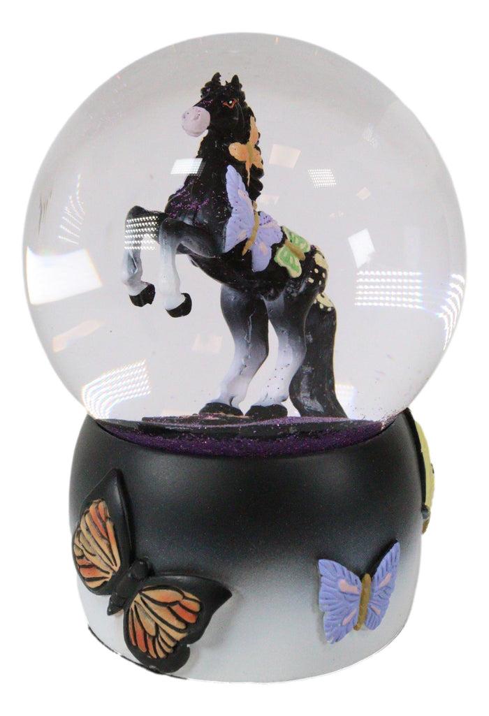 Trail Of Painted Ponies Western Black Beauty Butterflies Horse Water Globe Decor