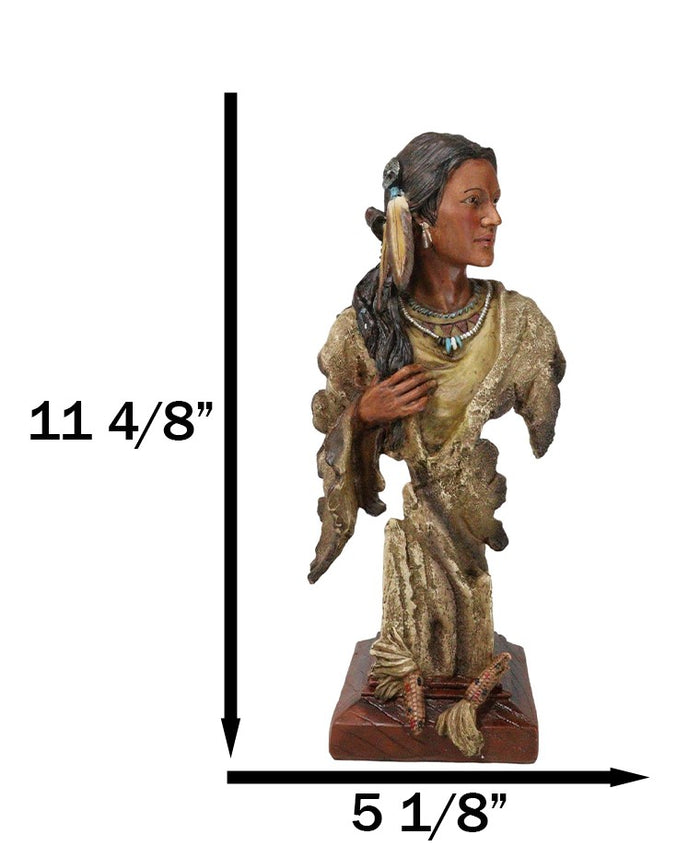 Tribal Native American Indian Lady Princess With Eagle Feathers Bust Figurine