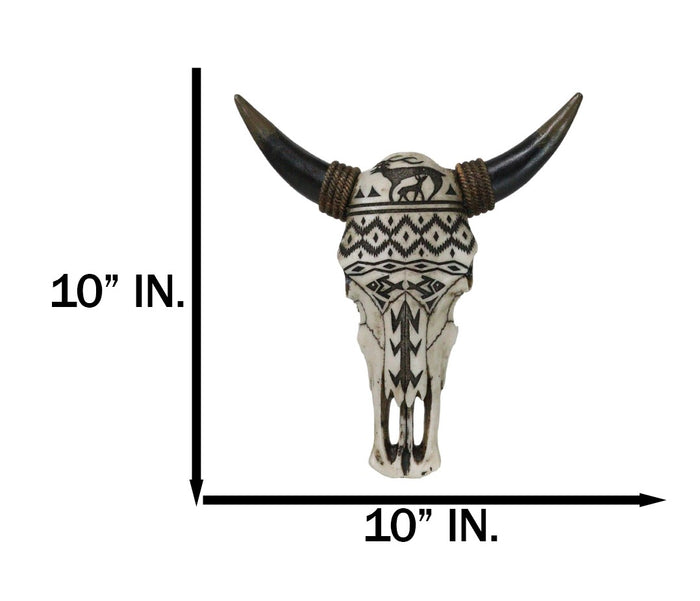 Tribal Tattoo Wildlife Deer And Fishes Abstract Cow Skull Wall Decor Plaque