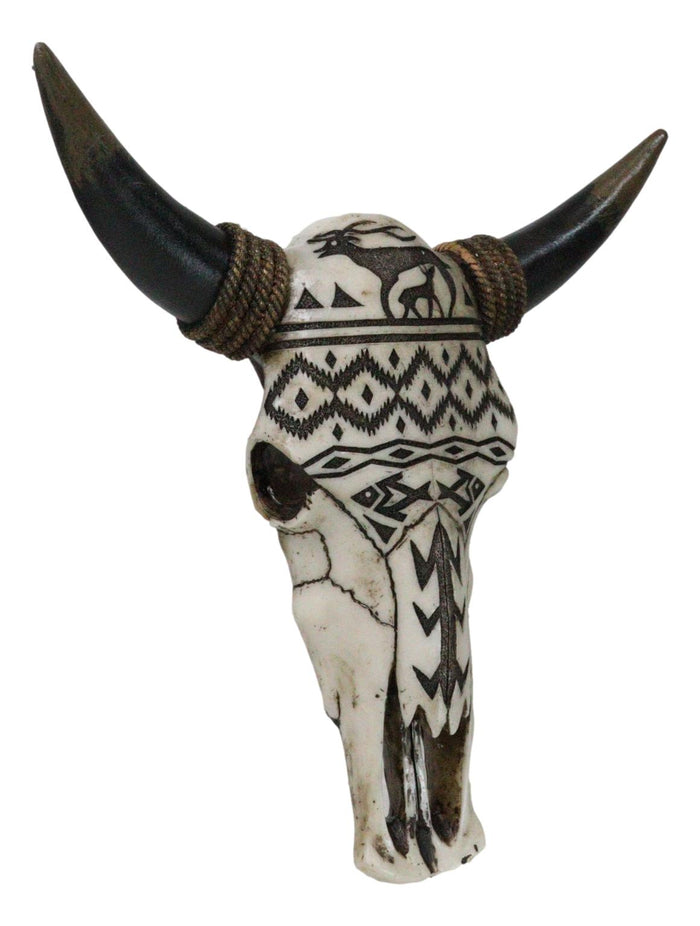 Tribal Tattoo Wildlife Deer And Fishes Abstract Cow Skull Wall Decor Plaque