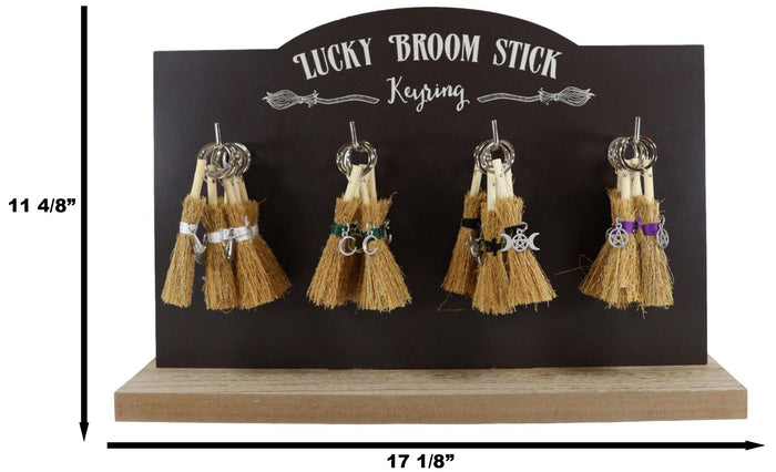 Triple Moon Pentagram Broomsticks Keyrings Key Chains Set Of 24 With MDF Display