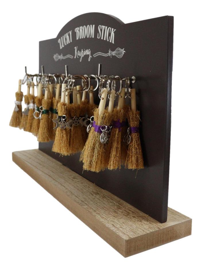 Triple Moon Pentagram Broomsticks Keyrings Key Chains Set Of 24 With MDF Display