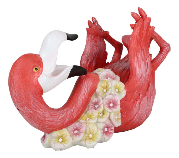 Tropical Paradise Pink Flamingo With Floral Garland Neck Wreath Wine Holder