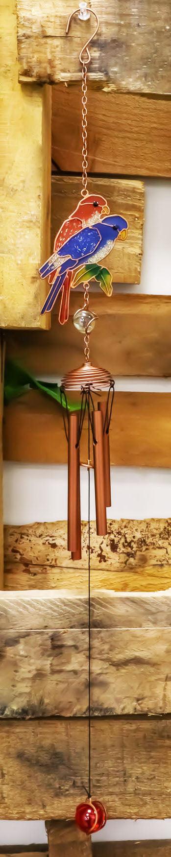Tropical Scarlet Macaw Parrot Lovers Bird Pair Resonant Copper Wind Chime Garden