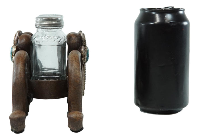 Turquoise Stone Holy Cross With Faux Wood Scroll Vines Salt Pepper Shakers Set