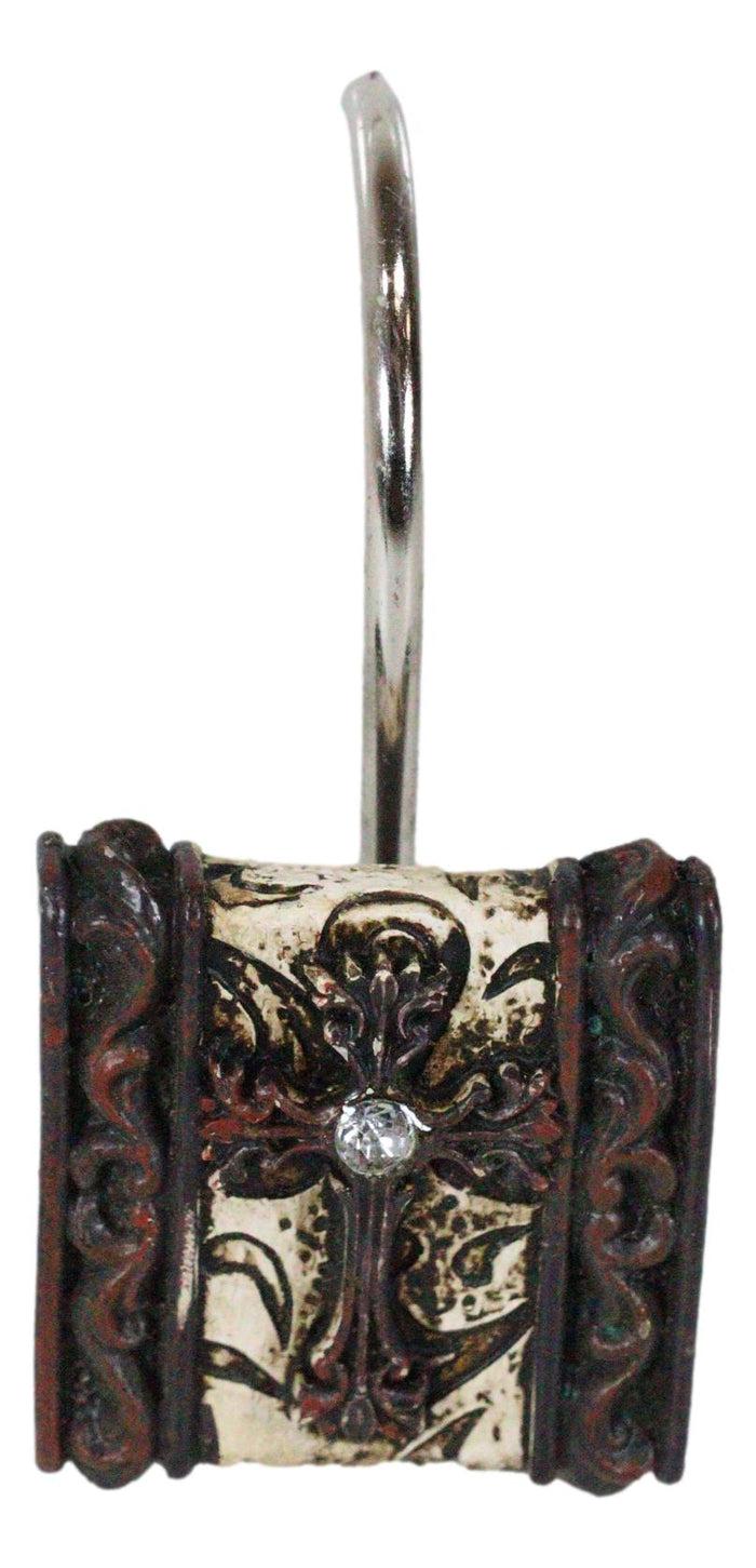 Tuscany Scroll Cross On Brown And Beige Tones Bathroom Shower Curtain Hooks 12pk