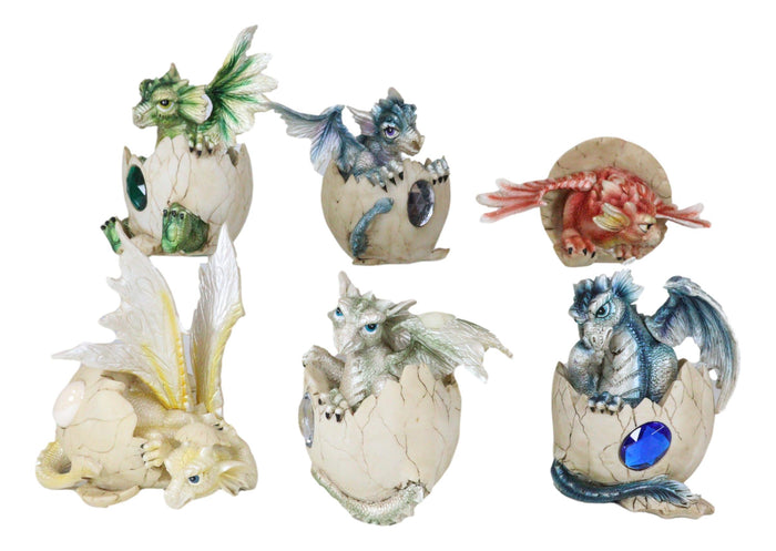 Twelve Month Birthstone Dragon Egg Statue Set Colored Gem Stone Birthday Dragons