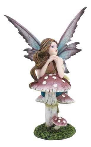 Twilight Purple Toadstool Fairy Garden Statue 7"Tall Wishing Upon A Star Fairy